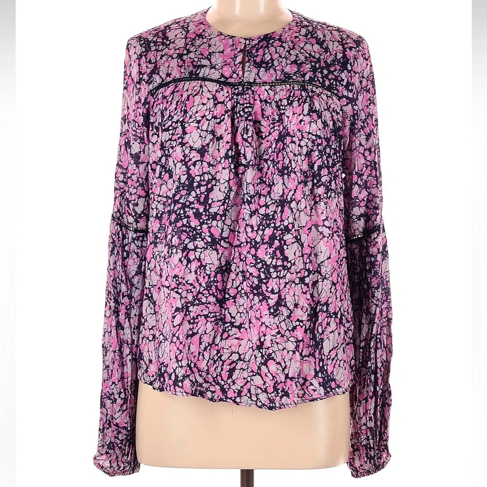 Anthropologie Love the Label Heloise Pink Purple Blue Graphic Blouse Size Medium